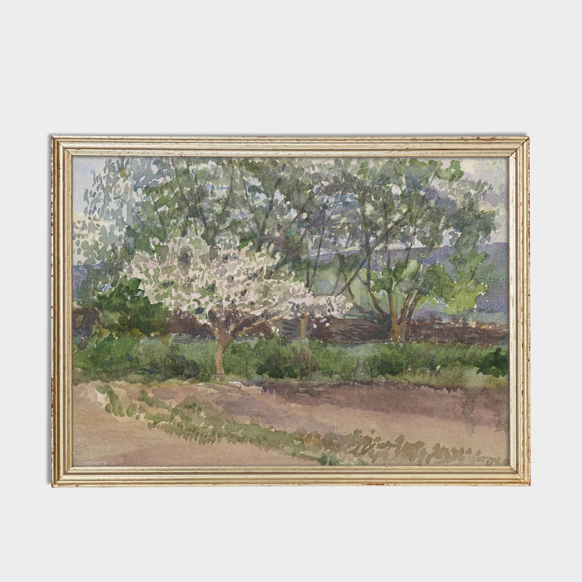 Spring Orchard with Blossoming Trees Watercolor Landscape Poster - Image 2
