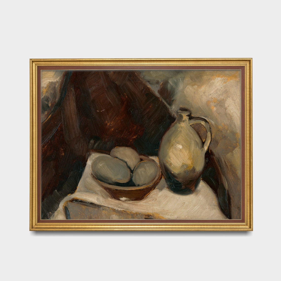 Stoneware Jug and Bowl Still Life Antique Oil Painting Poster - Image 3