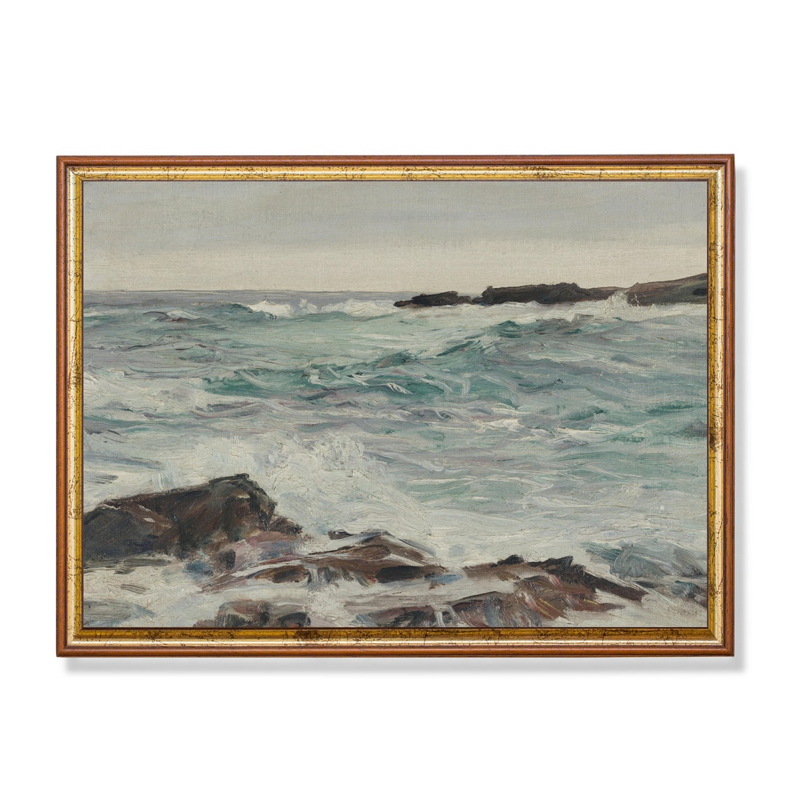 Crashing Ocean Waves on Dark Rocks Dramatic Seascape Art Poster