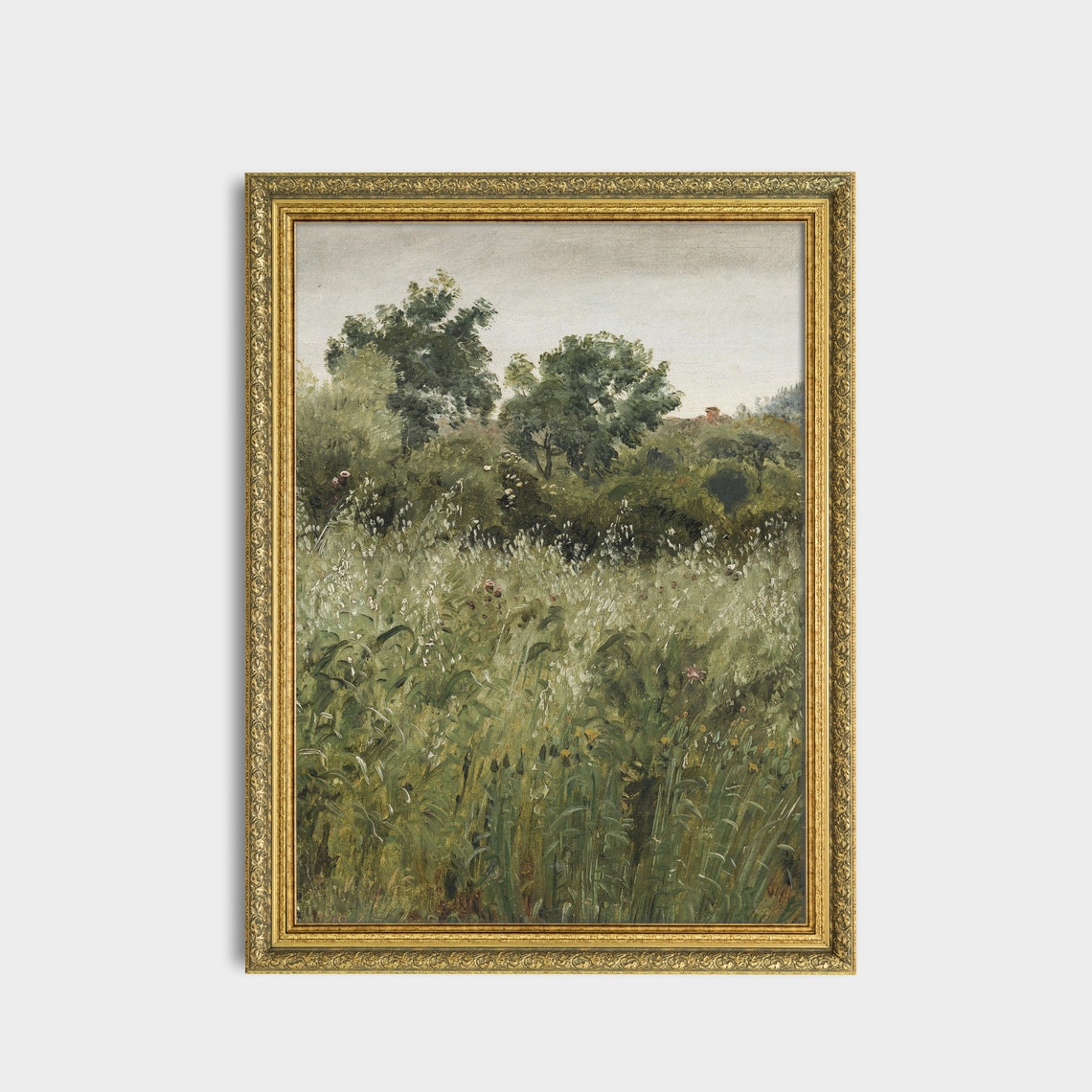 Tall Grass Meadow with Trees Muted Plein Air Landscape Poster - Image 3