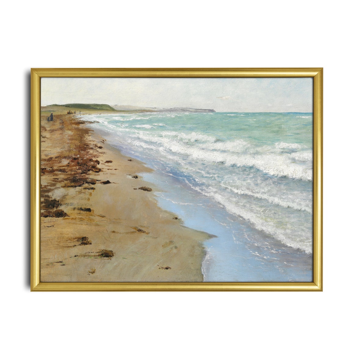 Turquoise Waves on Quiet Sandy Beach Distant Headland Seascape Poster - Image 5