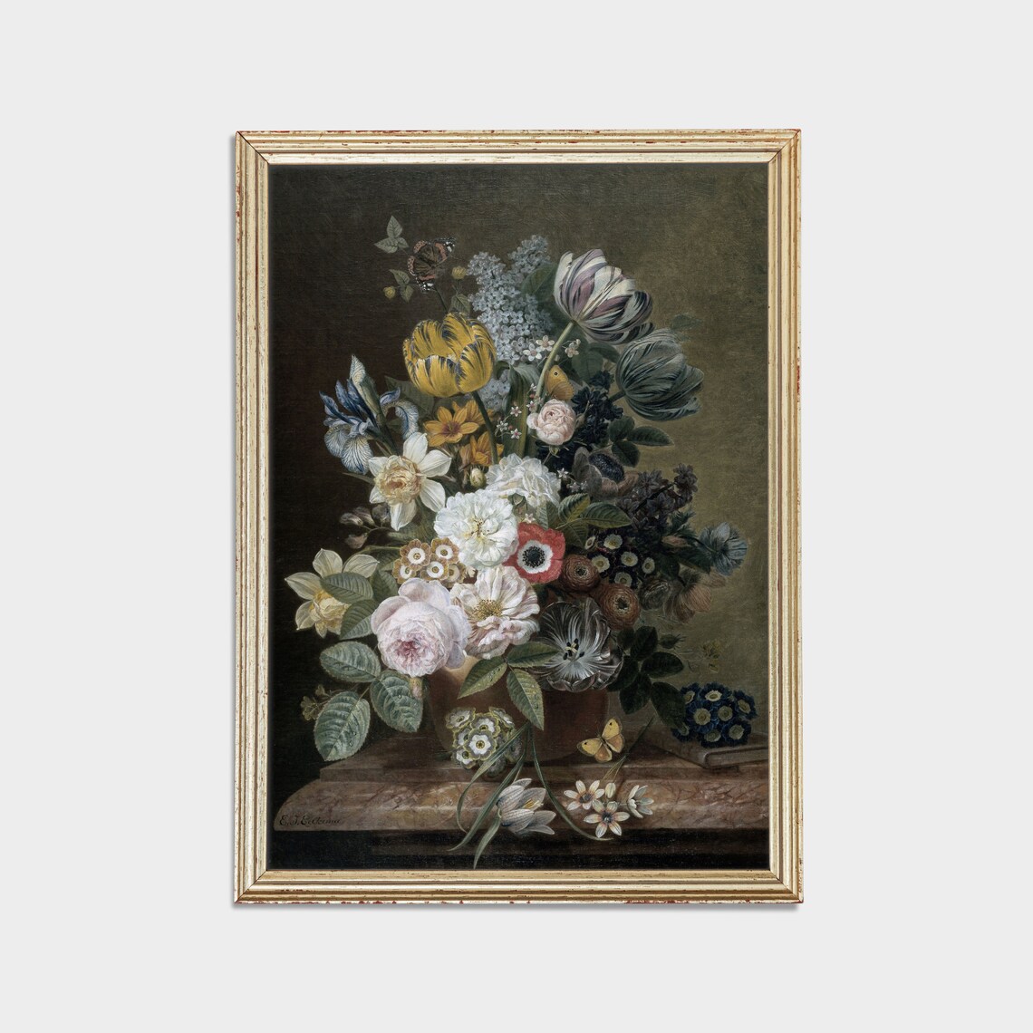 Grand Dutch Style Bouquet of Tulips Roses and Butterflies Poster - Image 2