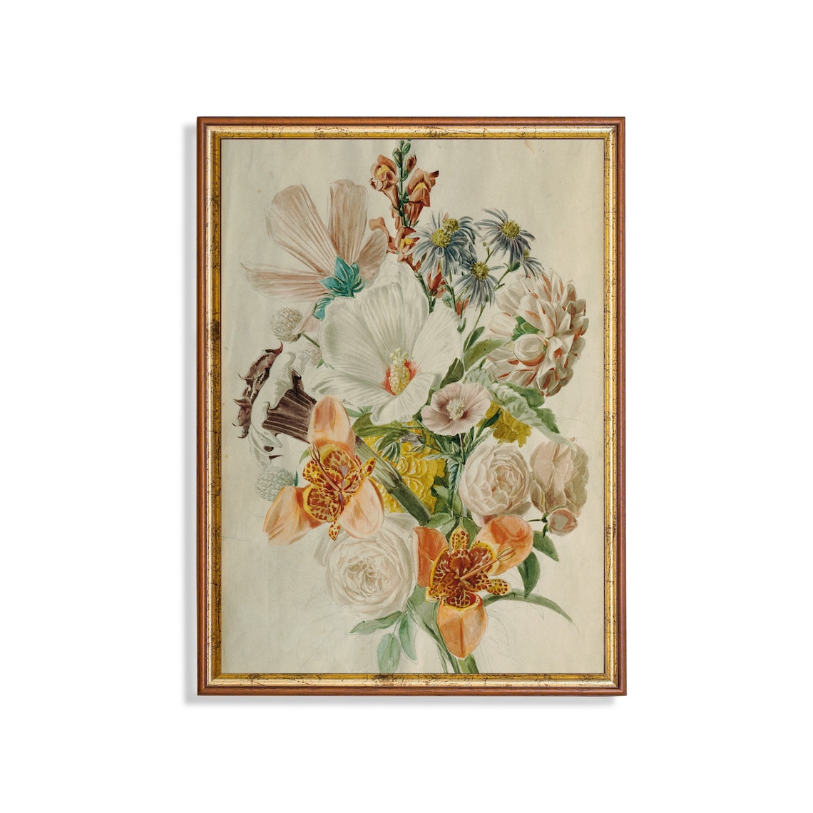 Victorian Watercolor Flower Bouquet with Lilies and Roses Poster