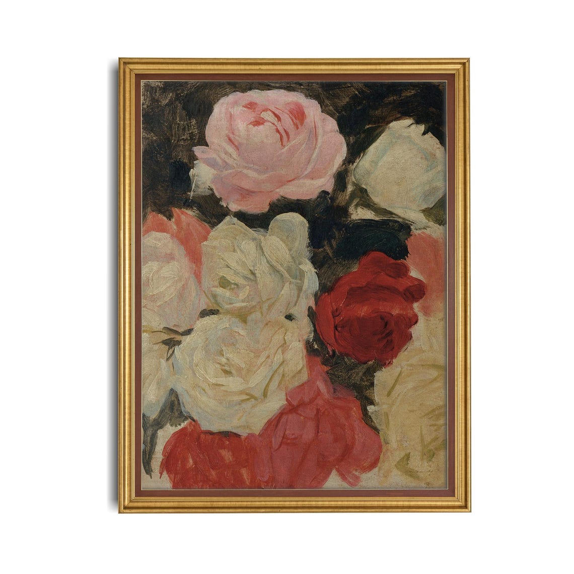 Impressionist Bouquet of Pink White and Red Roses Floral Poster - Image 4