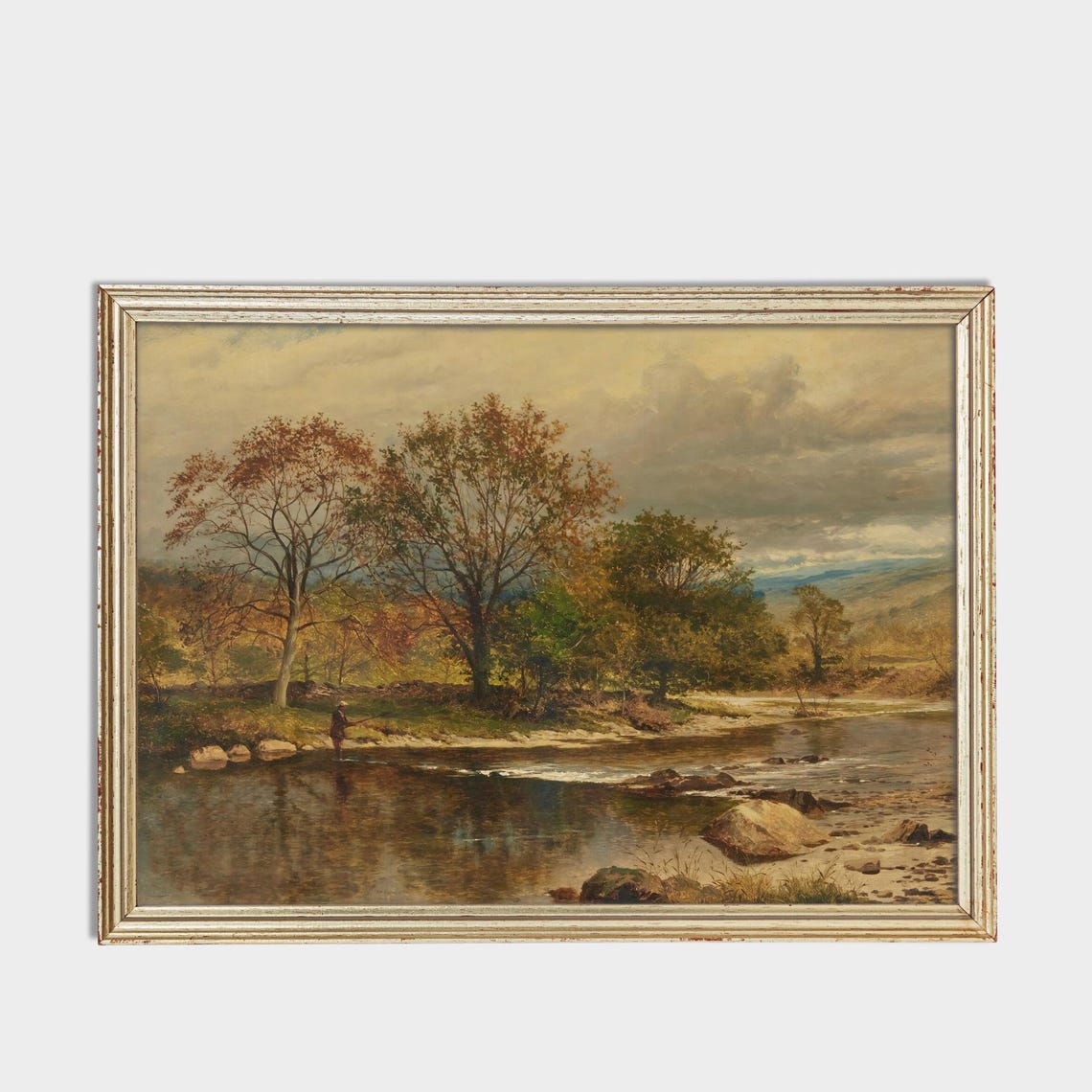 Lone Angler Wading an Autumn River Among Golden Trees Poster - Image 3