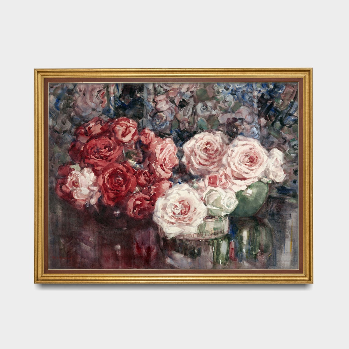 Impressionist Still Life of Red Pink and White Roses Wall Art - Image 3