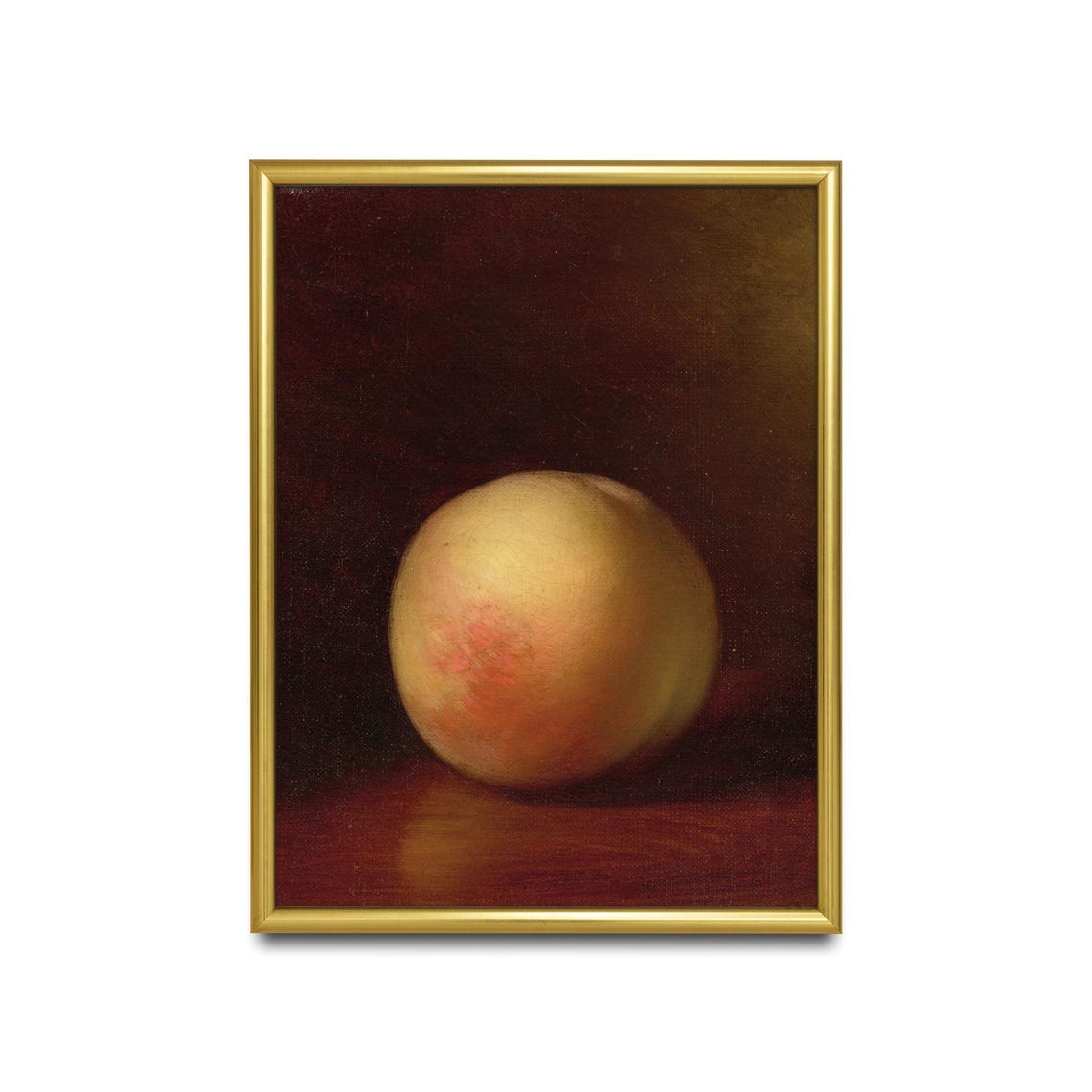 Solitary Ripe Peach on a Dark Umber Background Still Life Poster - Image 2