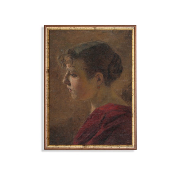 Mailed Print Vintage Portrait Painting Antique Woman Portrait Print And Ship Moody Rustic Print Classic Female Portrait