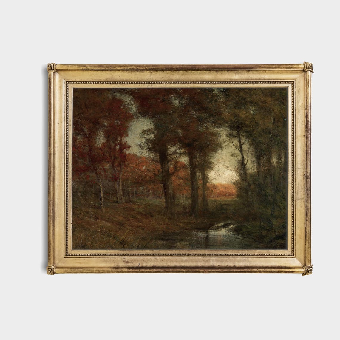 Antique Autumn Forest With Quiet Stream Oil Painting Wall Poster - Image 4