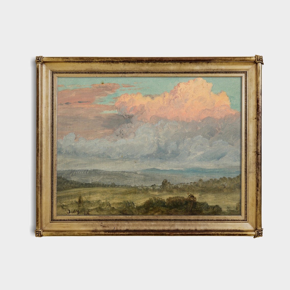 Giant Pink Summer Cloud over Green Fields Vintage Sky Study Poster - Image 2