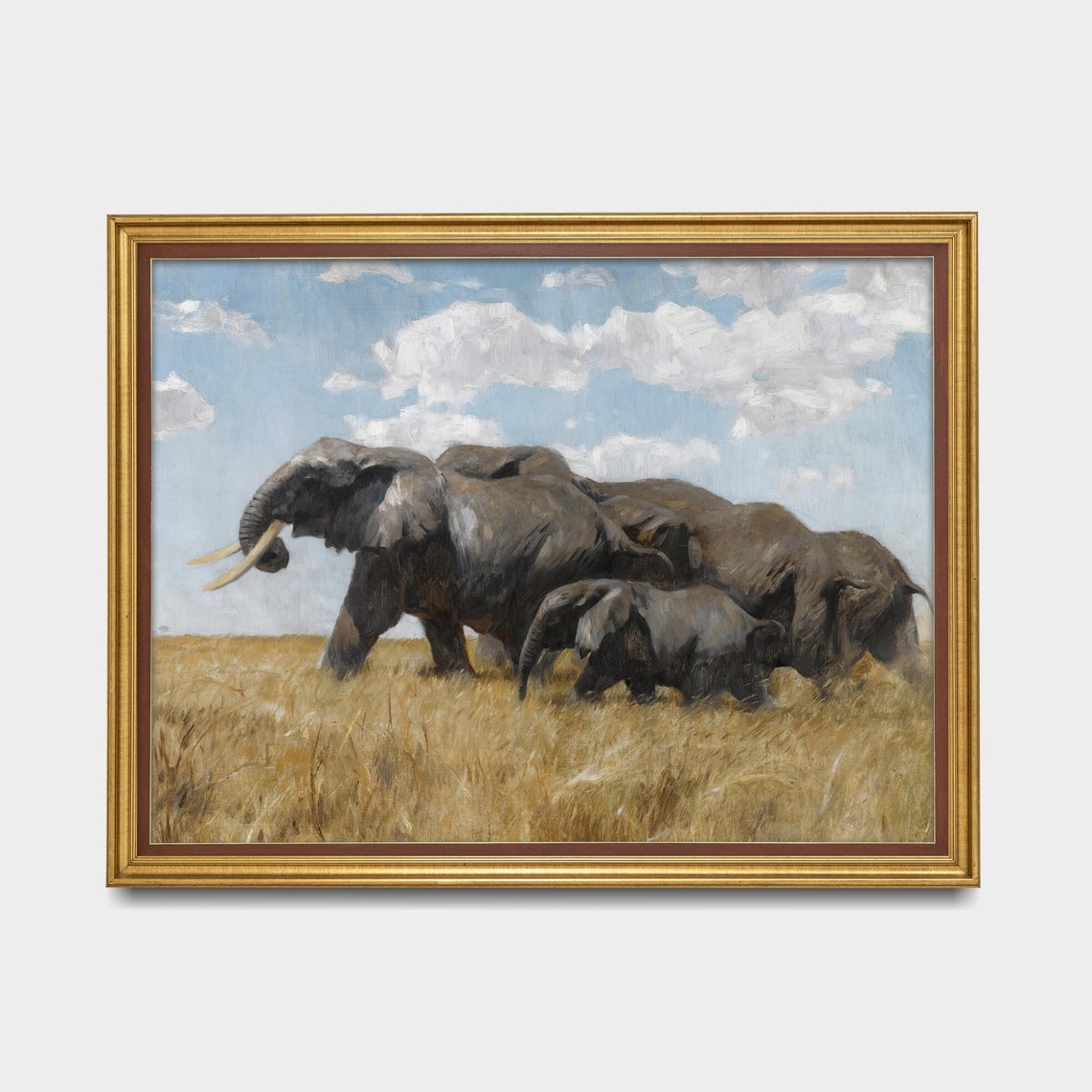African Elephants Walking Through the Savannah Grass Wall Art - Image 3