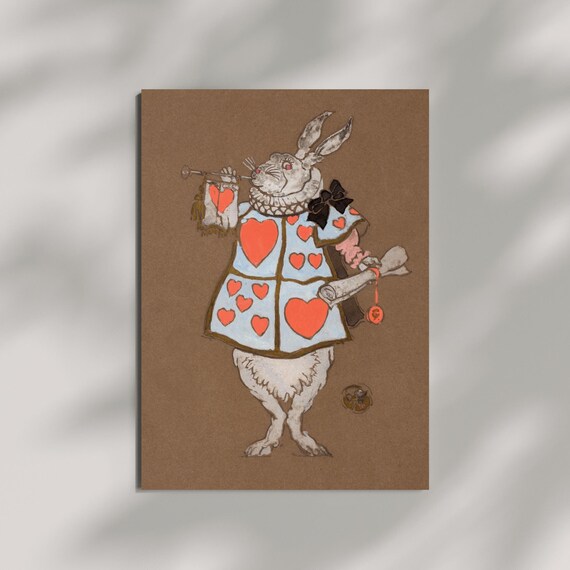 Vintage White Rabbit Alice In Wonderland Storybook Illustration Poster