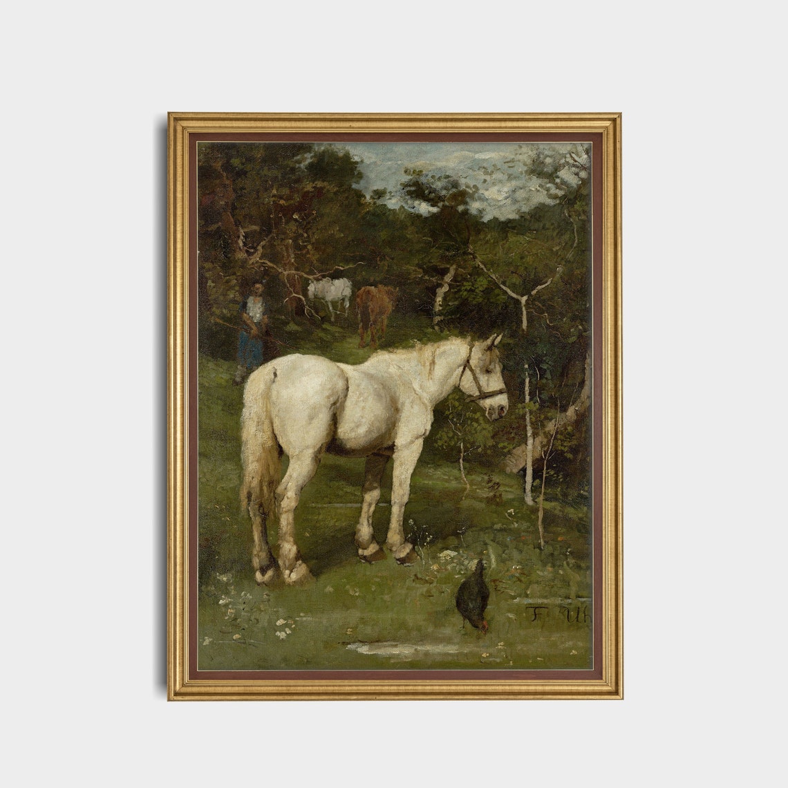 White Horse in a Woodland Clearing Pastoral Equestrian Poster - Image 2