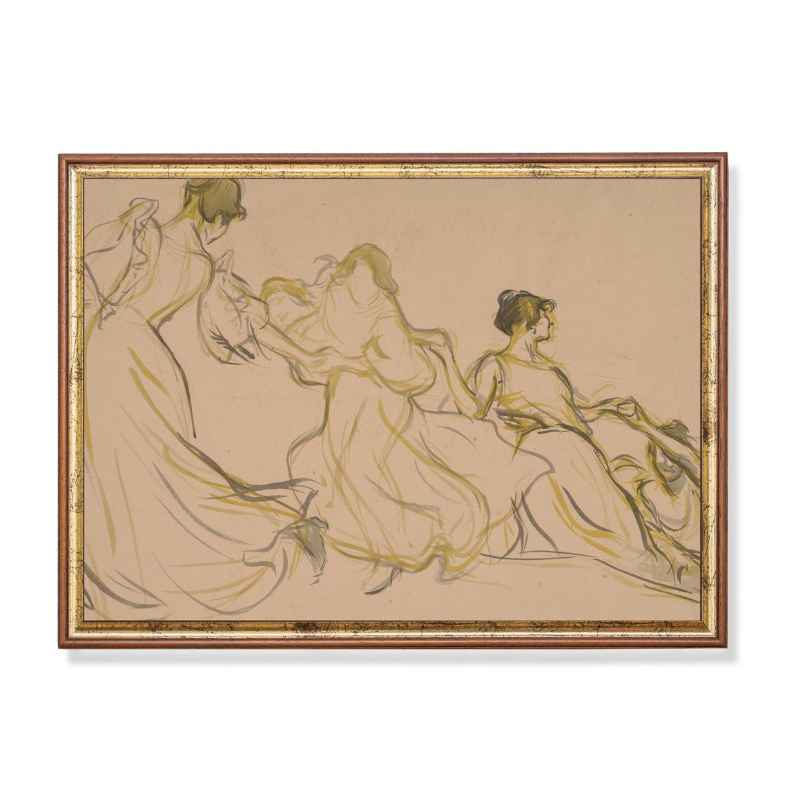 Vintage Sketch Of Three Women Dancing Figure Study Wall Poster