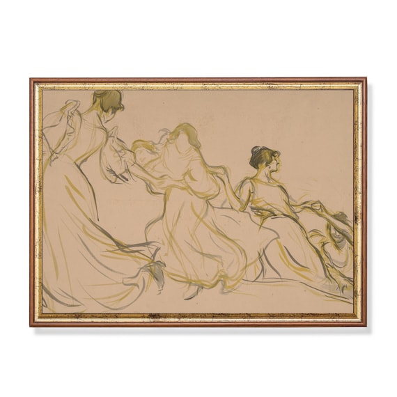 Vintage Sketch Of Three Women Dancing Figure Study Wall Poster