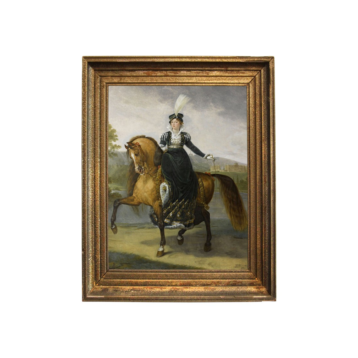 Lady Rider in a Dark Riding Habit Equestrian Portrait Poster - Image 3