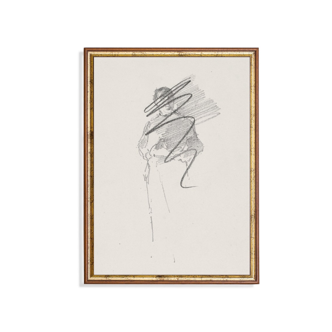 Standing Figure Sketch With Loose Expressive Lines Vintage Poster
