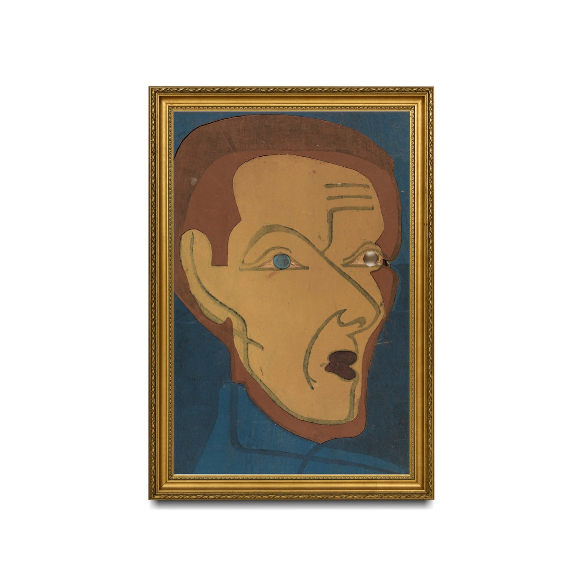 Modernist Geometric Portrait Abstract Face Blue Background Wall Art - Image 2