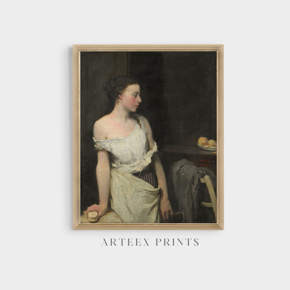 Young Woman in a White Apron Resting in a Studio With Fruit Wall Art - Image 3