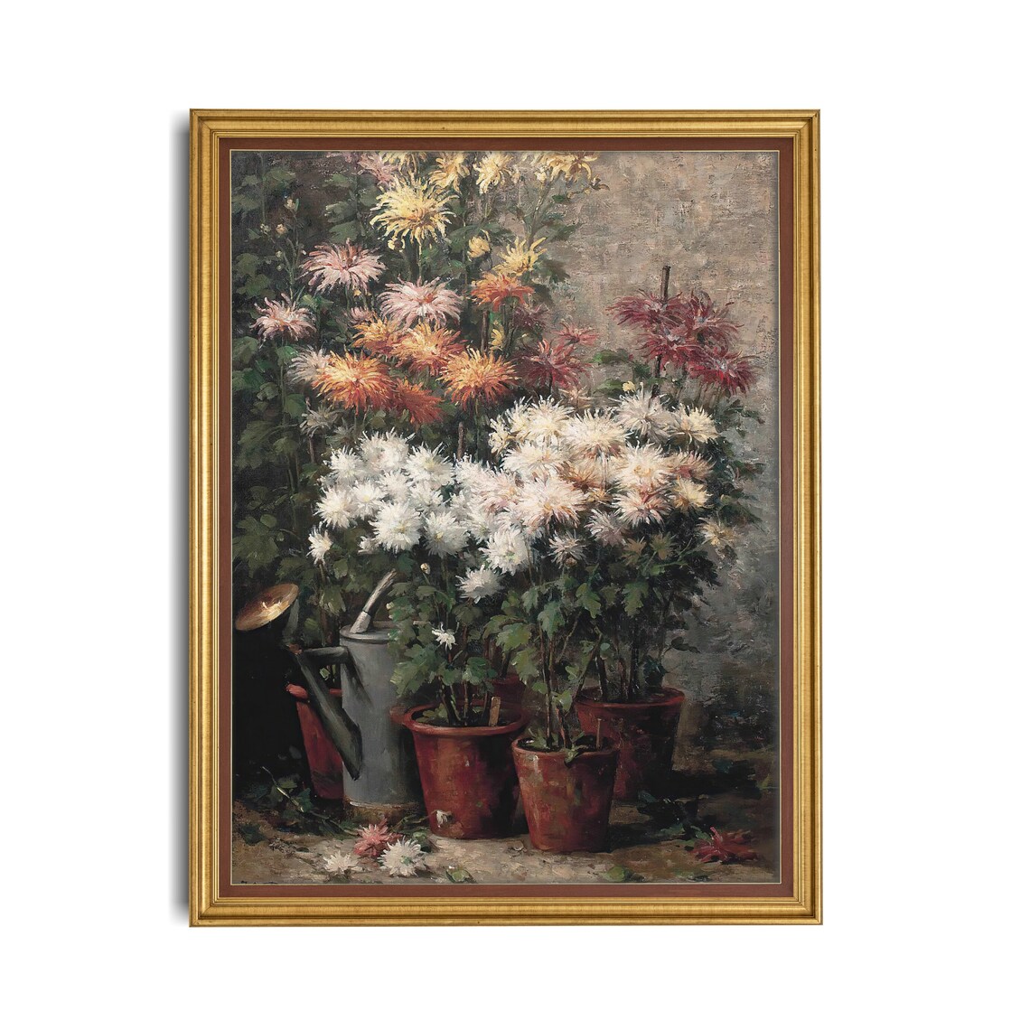 Potted Chrysanthemums with Watering Can Autumn Garden Floral Poster - Image 5