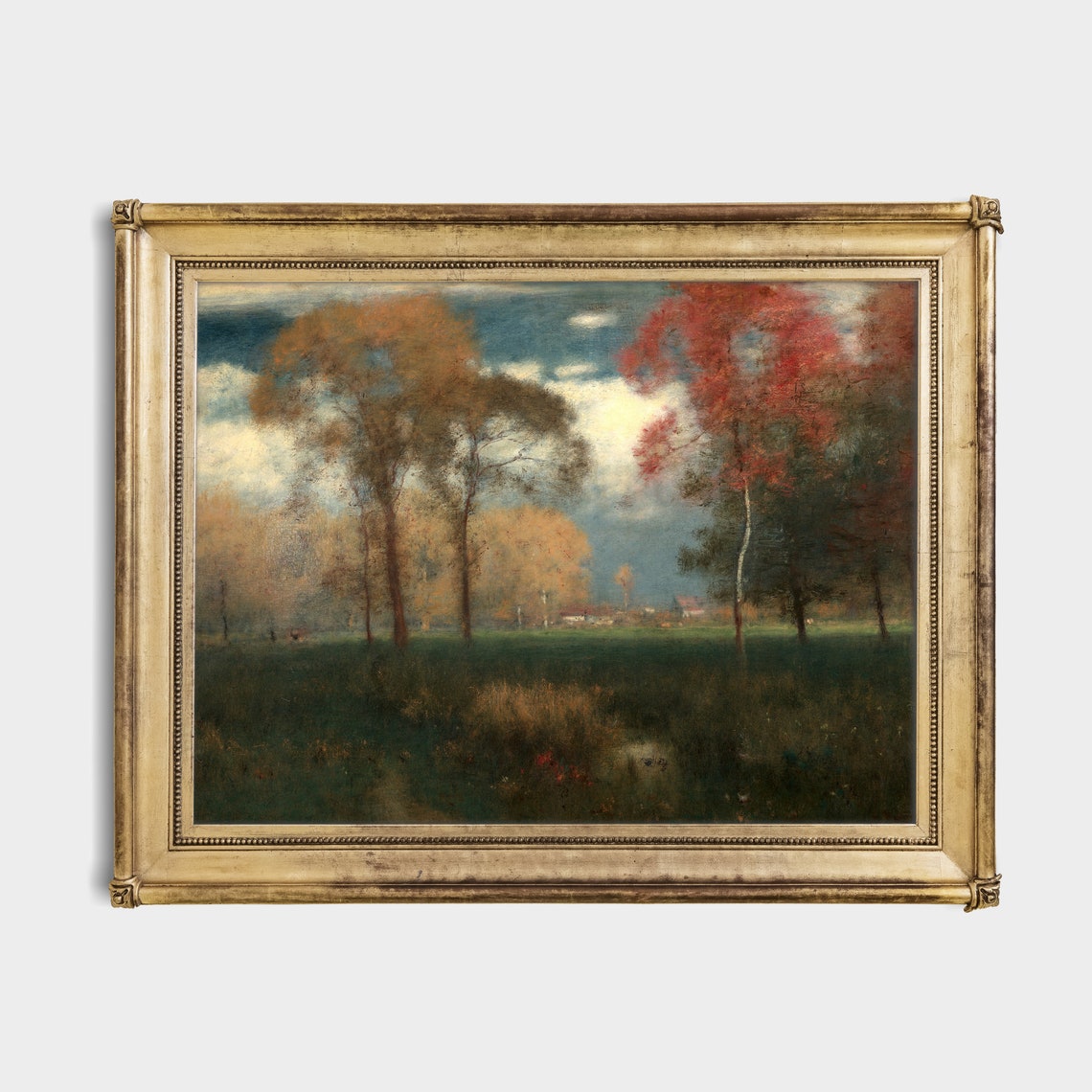 Autumn Meadow Misty Trees Vintage Fall Landscape Painting Poster - Image 2