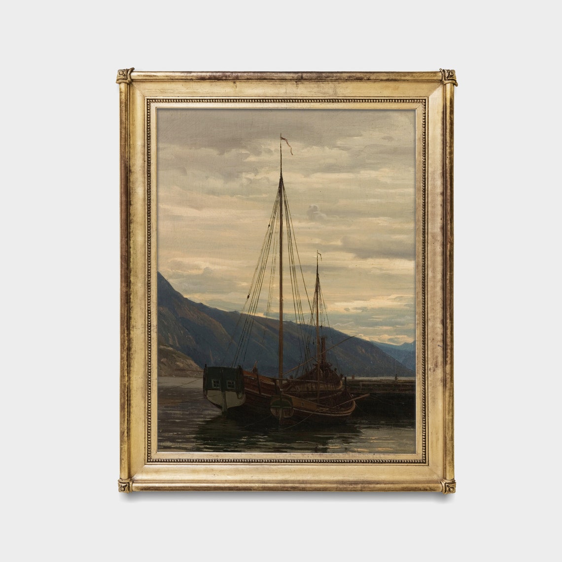 Vintage Sailing Boat Painting Antique Coastal Decor Moody Rustic Print Seascape Fine Print Instant Wall Art - Image 3