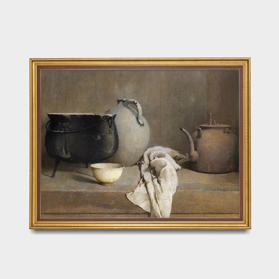 Rustic Kitchen Still Life with Cauldron and Kettle Vintage Poster - Image 3