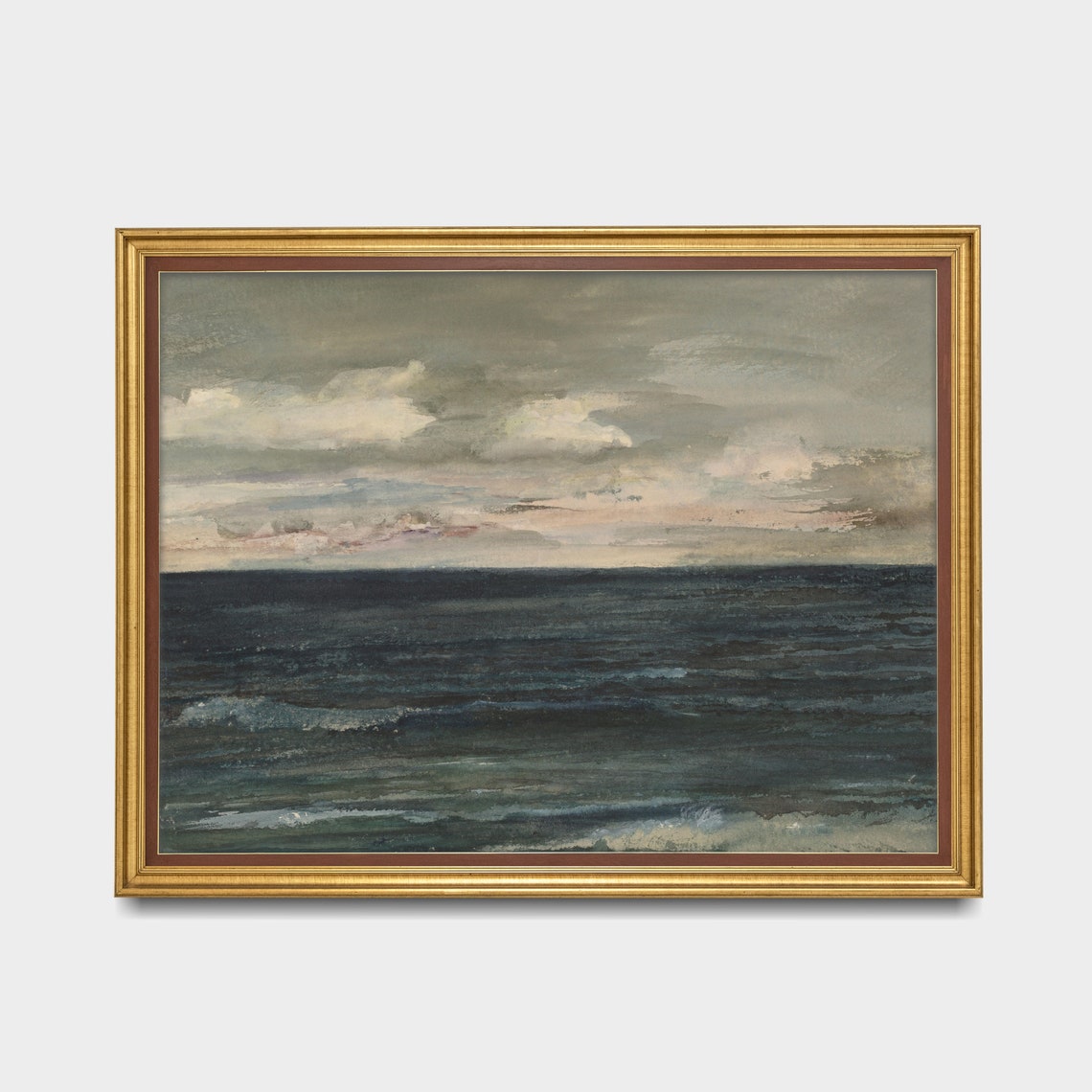 Dark Open Sea Under a Pale Cloudy Sky Moody Watercolor Seascape Print - Image 3