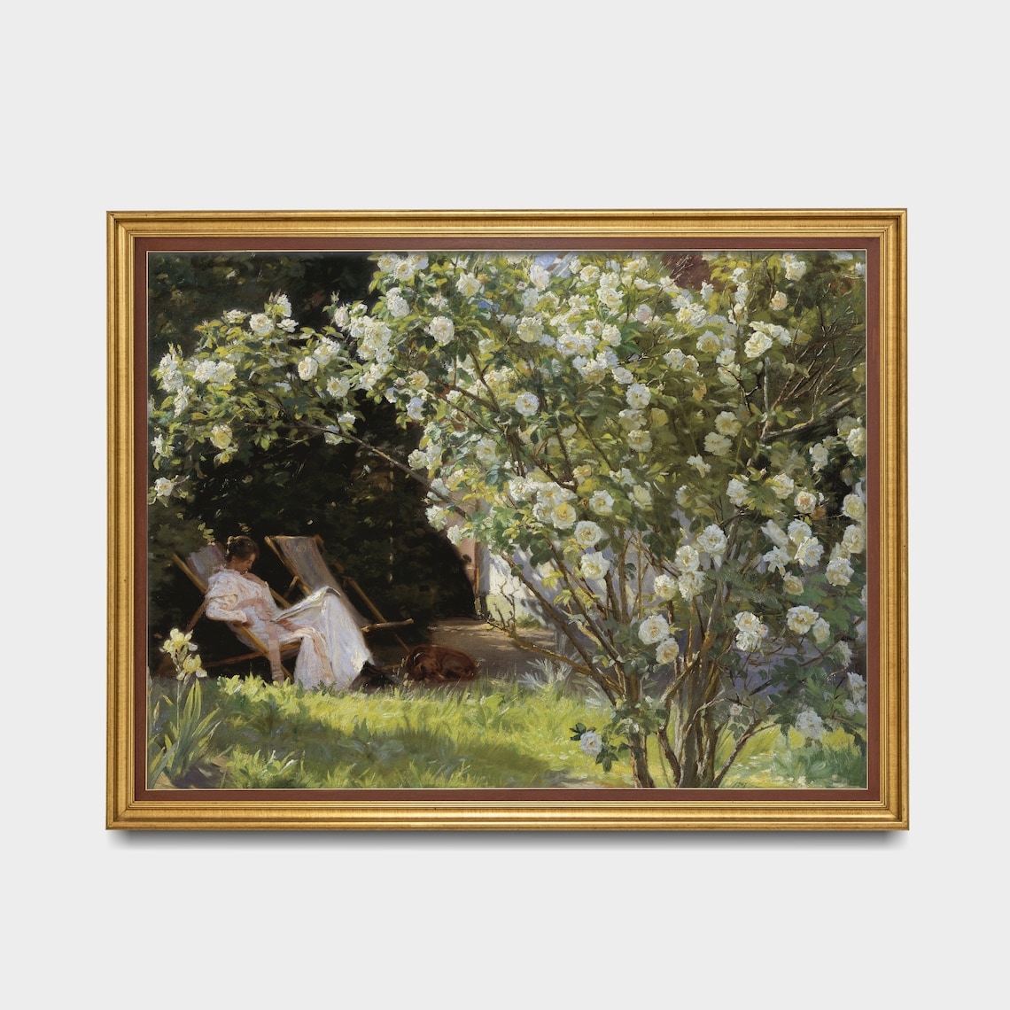 Vintage Lady Reading in the Garden Art Print - Image 2