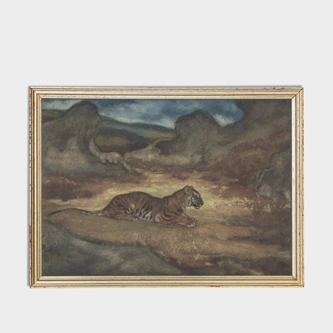 Tiger Resting in a Wild Rocky Landscape Vintage Animal Poster - Image 3