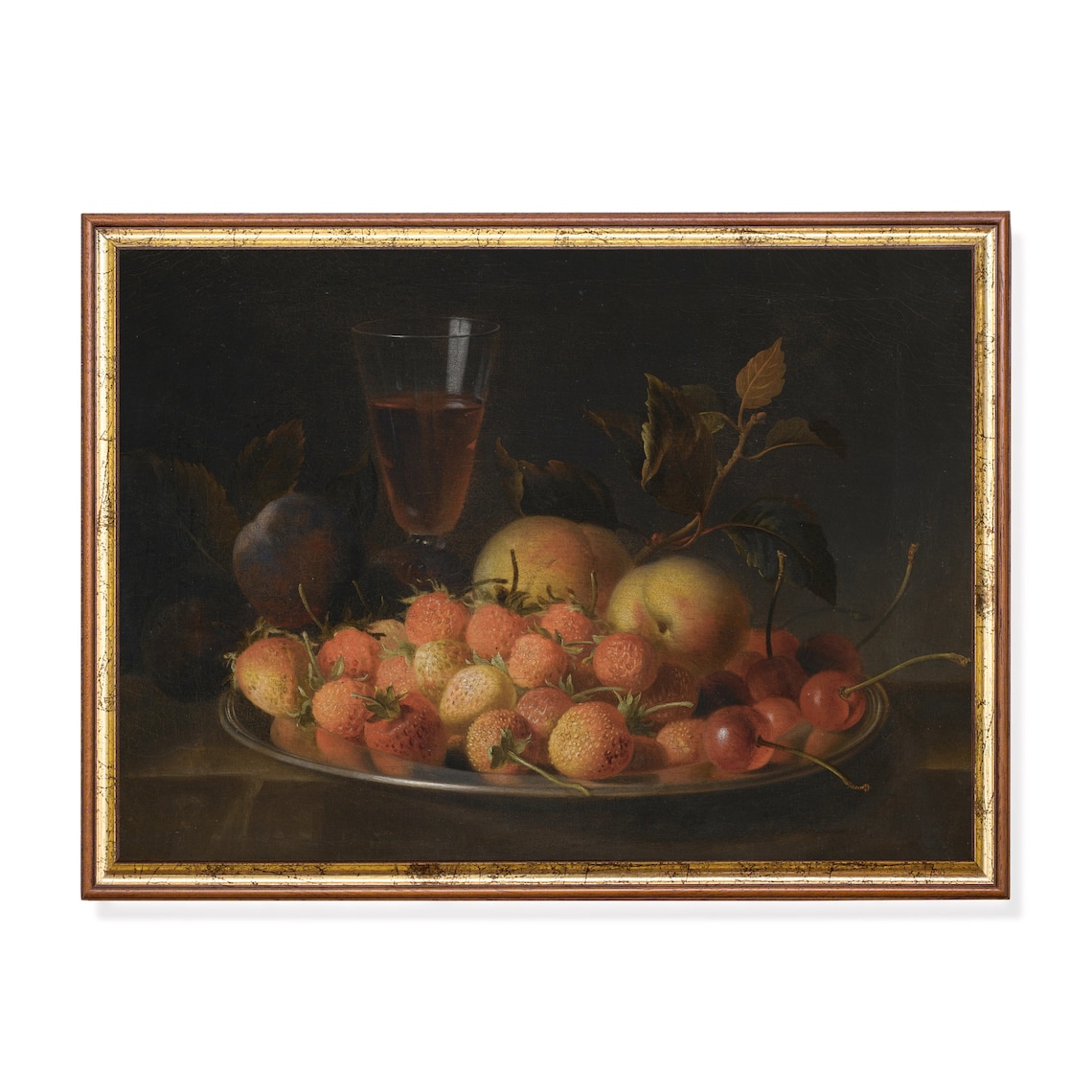 Still Life With Strawberries And Peaches Vintage Fruit Painting Poster