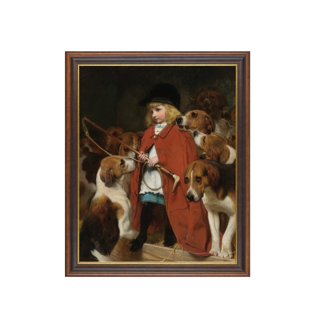 Boy in Red Hunting Coat with Pack of Foxhounds Classic Painting Poster