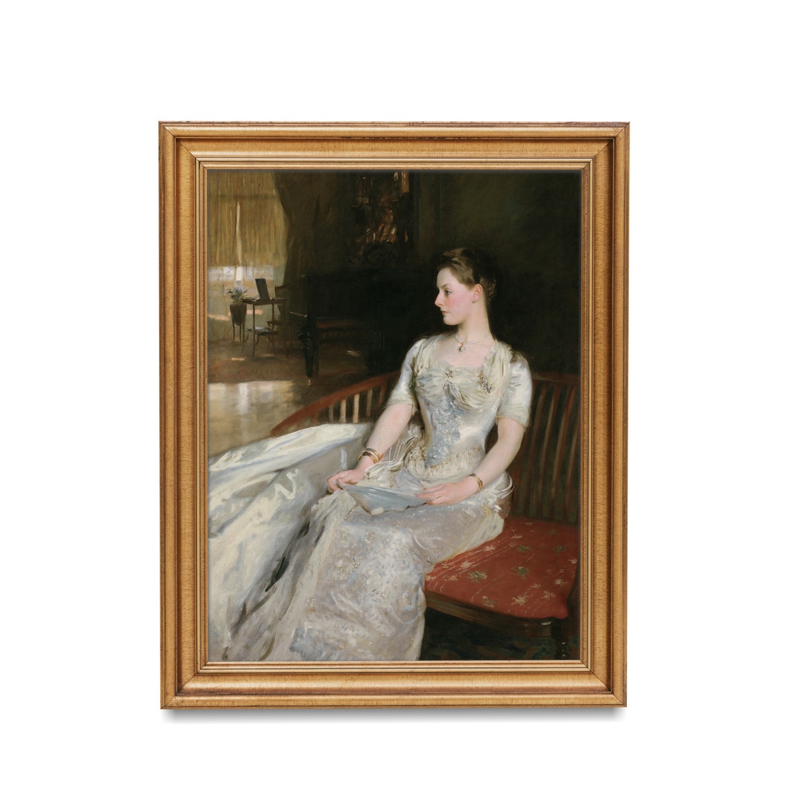 Elegant Lady Reading a Letter in White Gown Interior Portrait Poster - Image 2