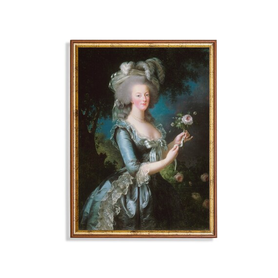 Marie Antoinette With a Rose Vintage Portrait Rococo Wall Art