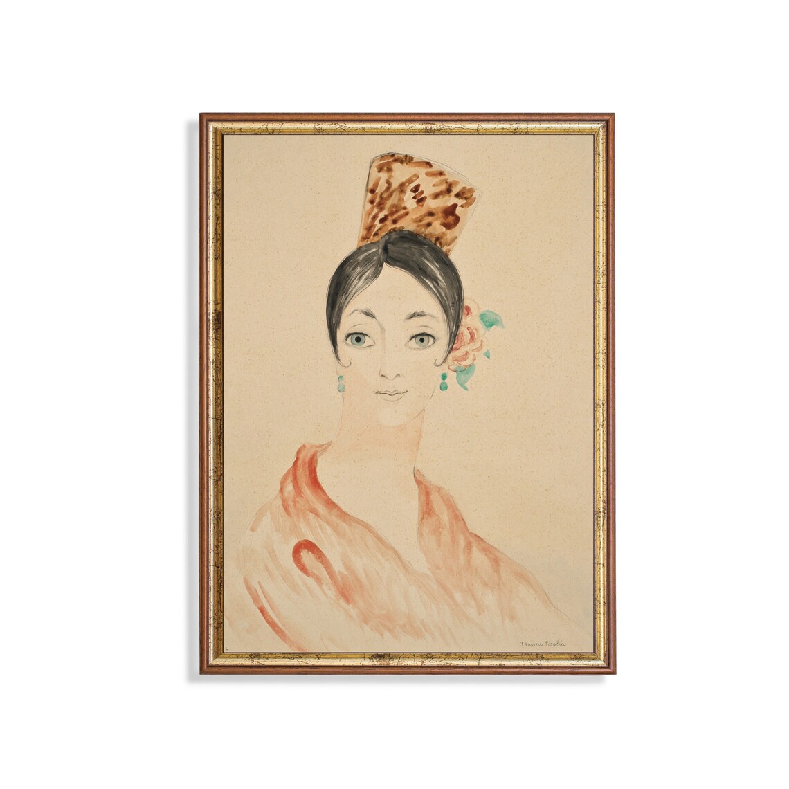 Watercolor Lady with Tortoiseshell Comb and Rose in Hair Poster