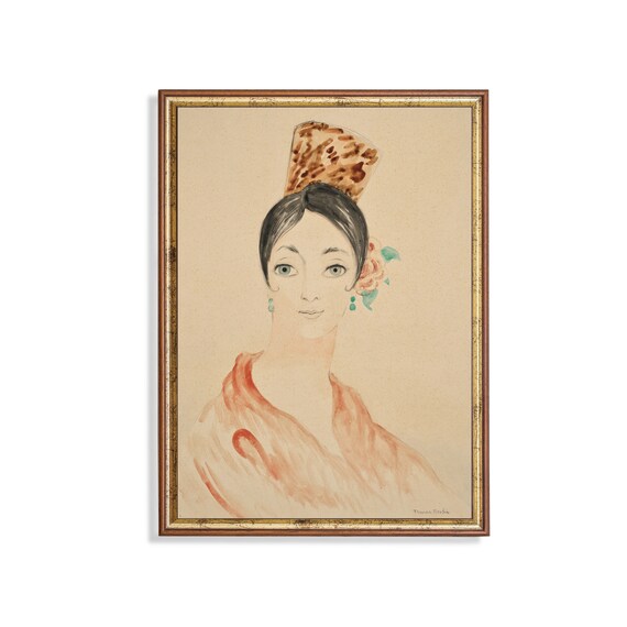 Watercolor Lady with Tortoiseshell Comb and Rose in Hair Poster