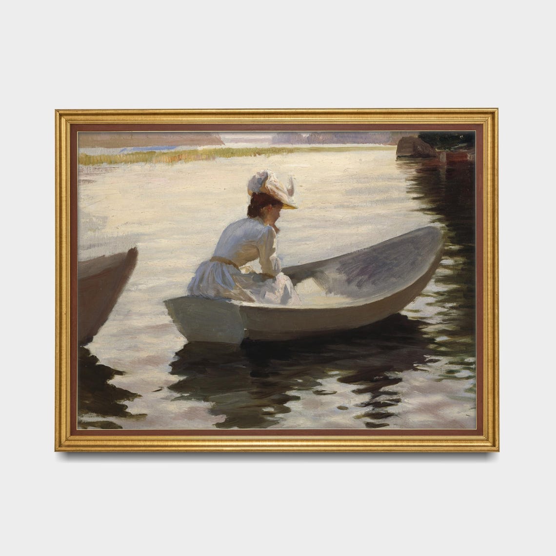 Mailed Print Vintage Portrait Painting Woman In Boat Antique Woman Portrait Print And Ship Moody Rustic Print 18th Century Art - Image 5