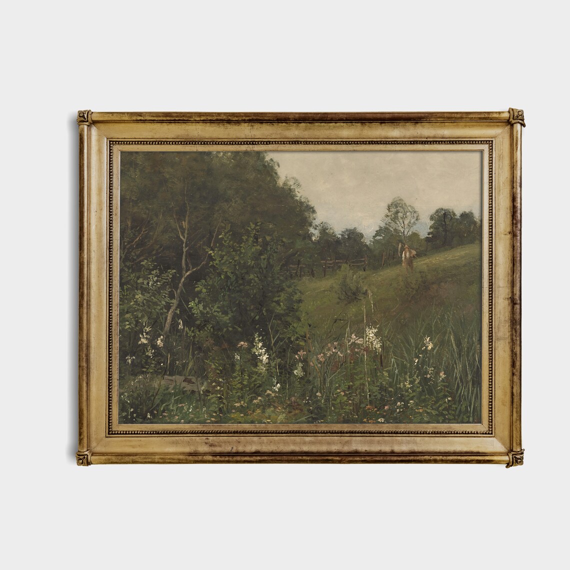Wildflower Meadow at the Woodland Edge with Walker Vintage Oil Print - Image 4