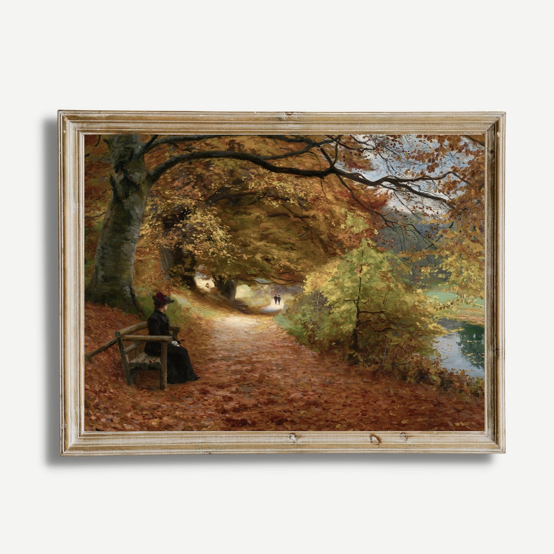 Woman Seated on Bench Beneath Golden Autumn Canopy Vintage Poster - Image 3