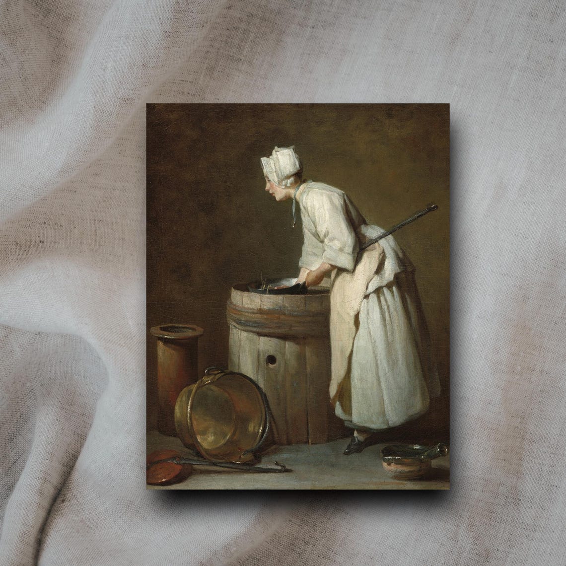 French Washerwoman Scrubbing At Wooden Tub Chardin Style Poster - Image 5