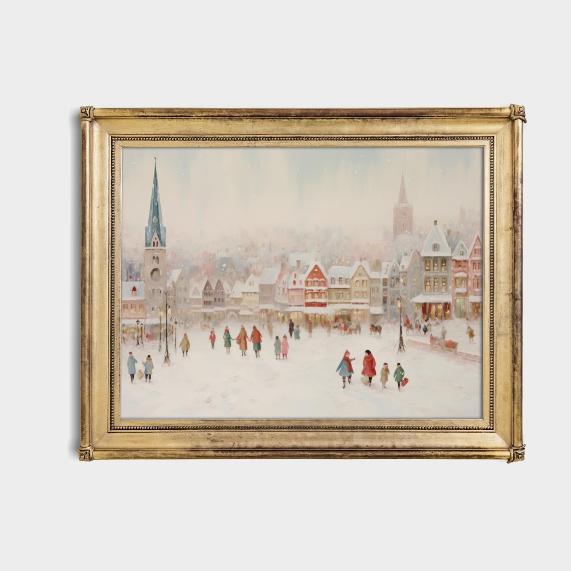 Snowy Old European Town Square with Church Winter Holiday Poster - Image 4