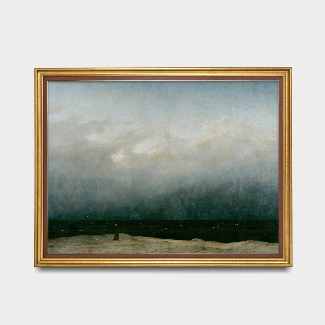 Lone Figure Before a Dark Moonlit Sea Romantic Oil Art Poster - Image 3