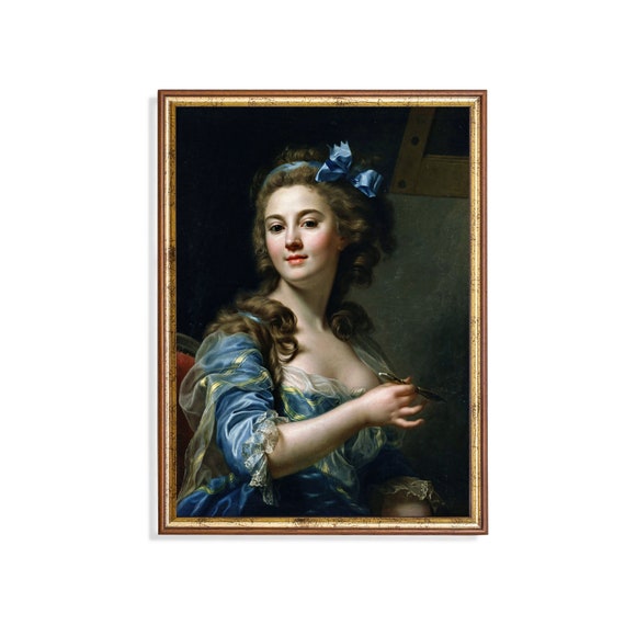 Print And Ship Vintage Portrait Painting Antique Young Woman Portrait Moody Rustic Print 19th Century Art Mailed Print
