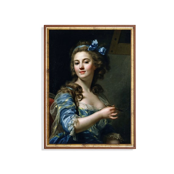 Young Woman Artist in Blue Dress Holding a Paintbrush Poster