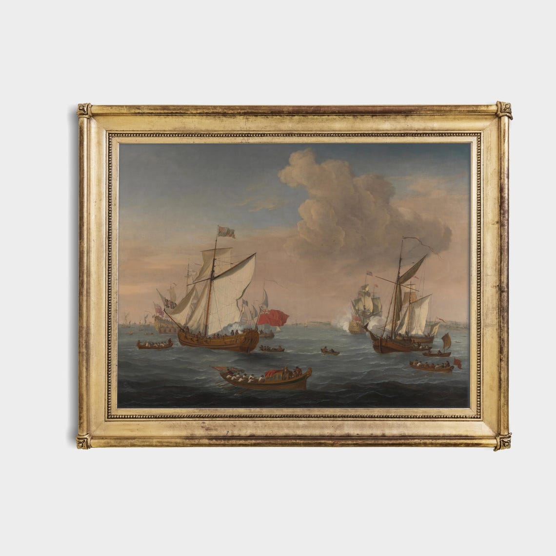 Fleet of Tall Sailing Ships with Rowboats on Calm Waters Poster - Image 4