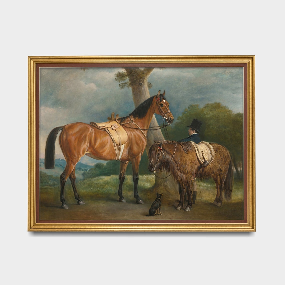 Two Horses with a Groom in Top Hat and a Small Black Dog Poster - Image 3