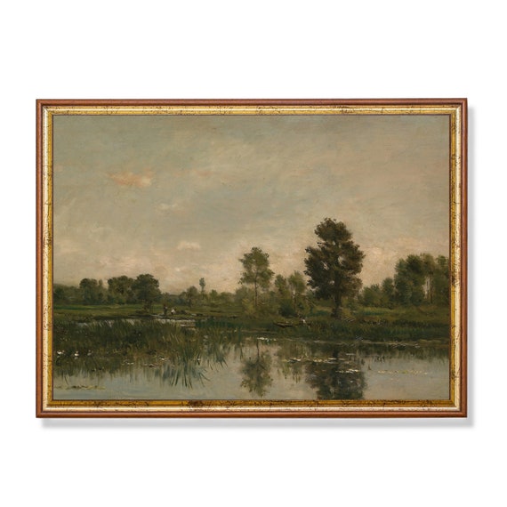 Vintage Country Landscape Art Print, Rustic Riverscape