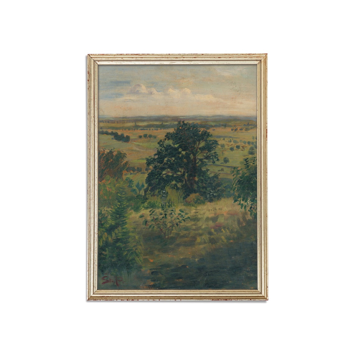 Hilltop View Over a Sunlit Valley With a Great Oak Tree Poster - Image 5