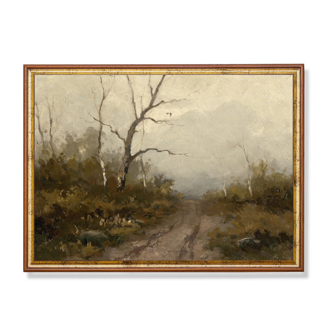Misty Woodland Path Through Bare Trees Antique Painting Poster