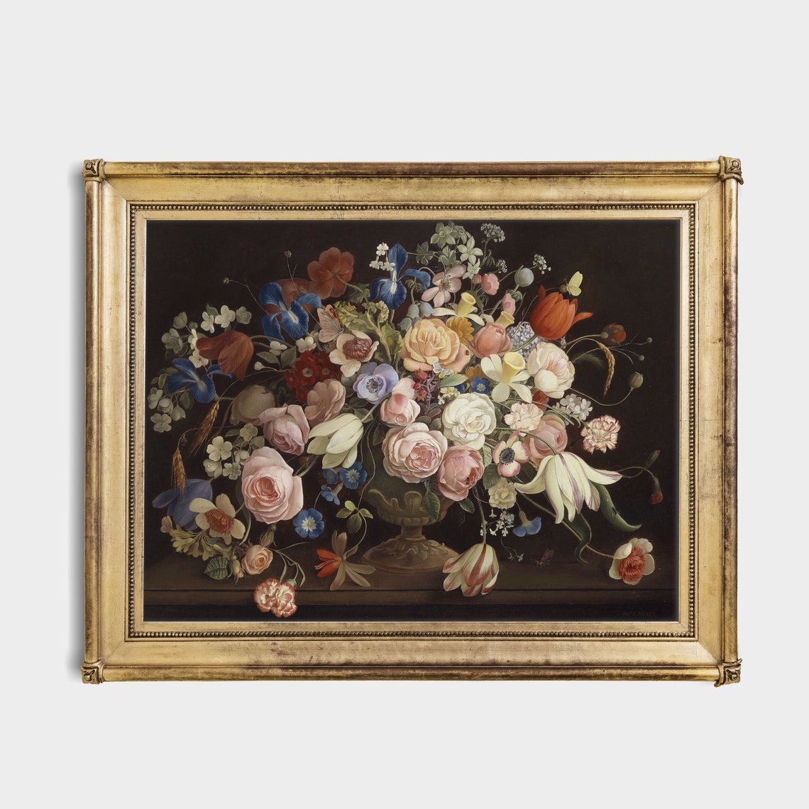 Dutch Master Floral Bouquet With Roses Iris And Tulips Vintage Poster - Image 4